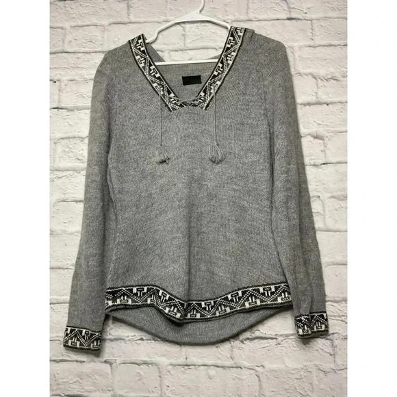 Arte Inka-Berfass Alpaca gray hooded boho vneck pullover sweater M - Picture 3 of 6